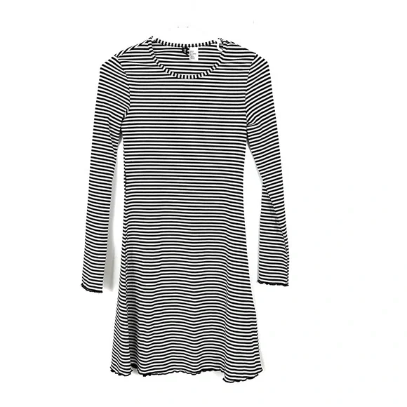 H&M Divided Back White Striped Long Sleeve Mini Dress • Size